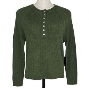NWT MAX STUDIO Women's Green Extrafine Merino Wool Ribbed Sweater M